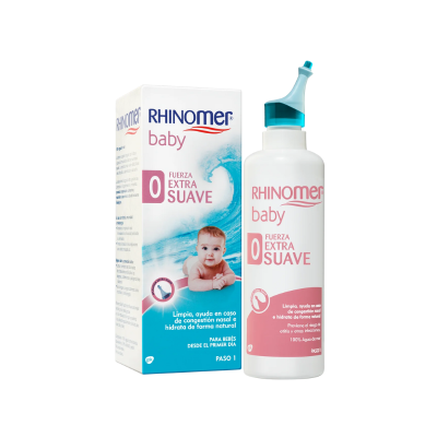Rhinomer Baby 0 Força Extra Suave 100% água do mar natural e isotónica, indicado na limpeza nasal diária do bebé, e, em caso de congestão nasal.